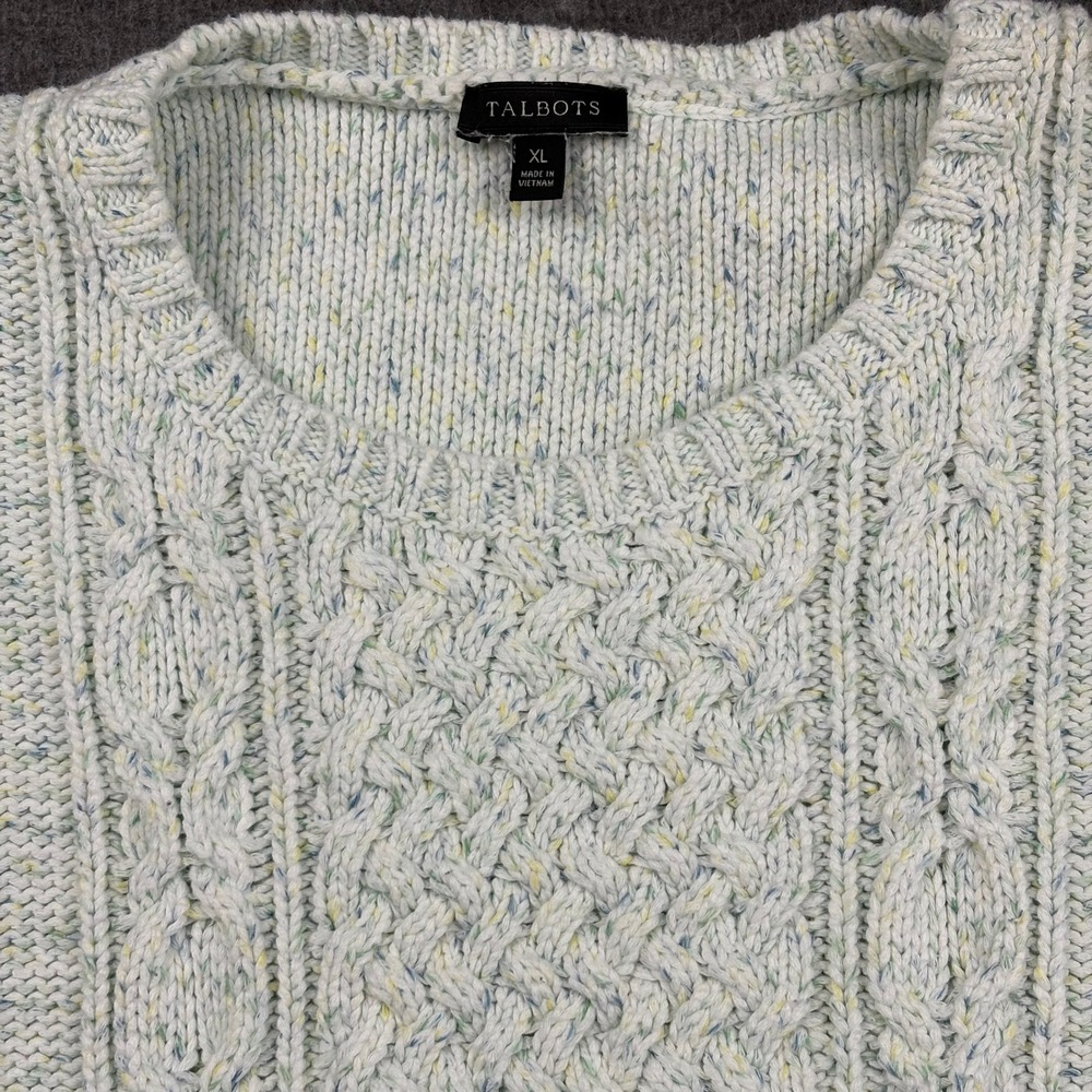 Talbots Women XL Cable Knit Sweater Speckled Cottagecore Neutral Coastal Prep - Picture 1 of 8